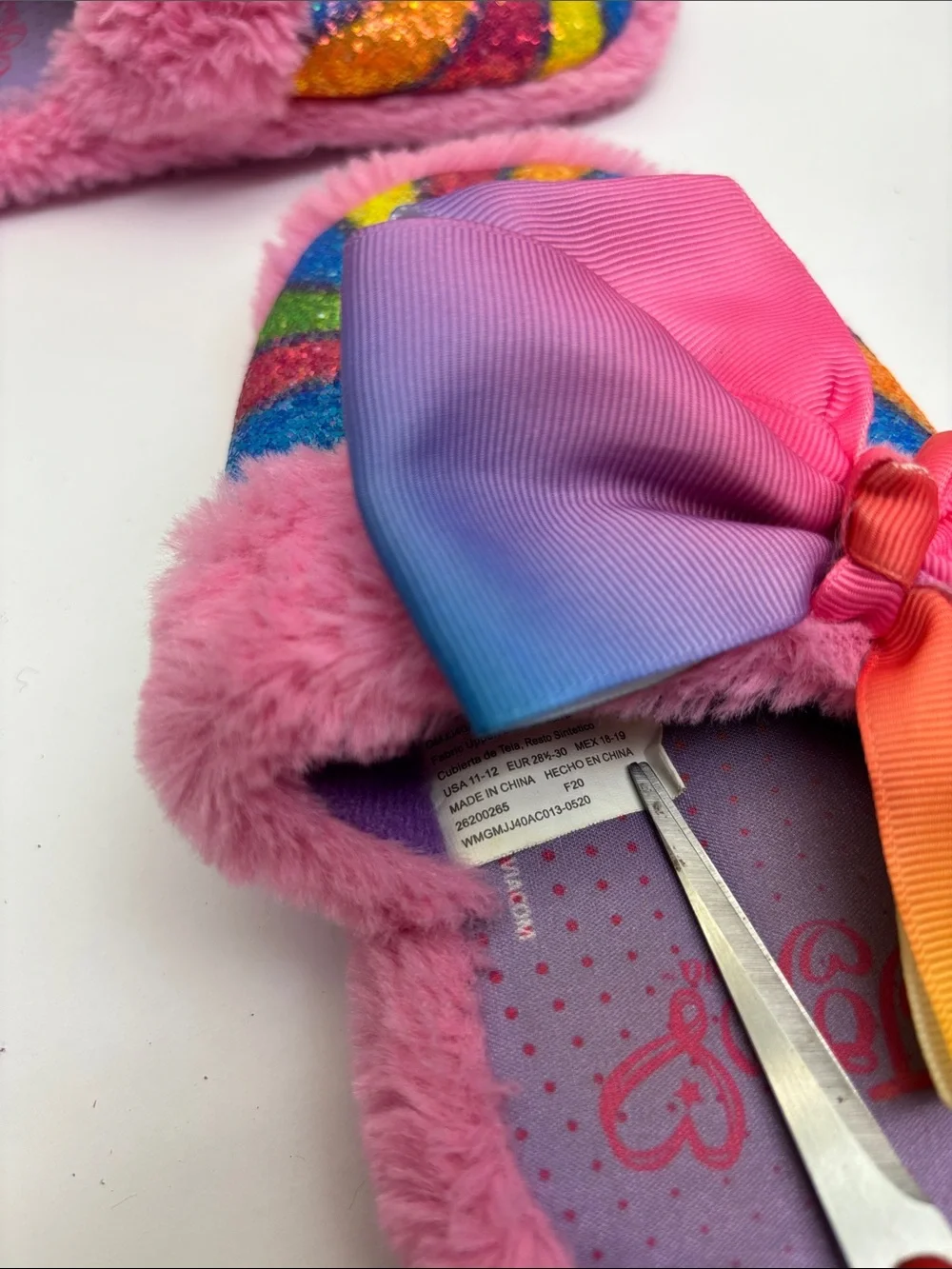 Jojo Rainbow Star Pink Glitter Slipper with Bow SZ 11-12 for little girl, box 73